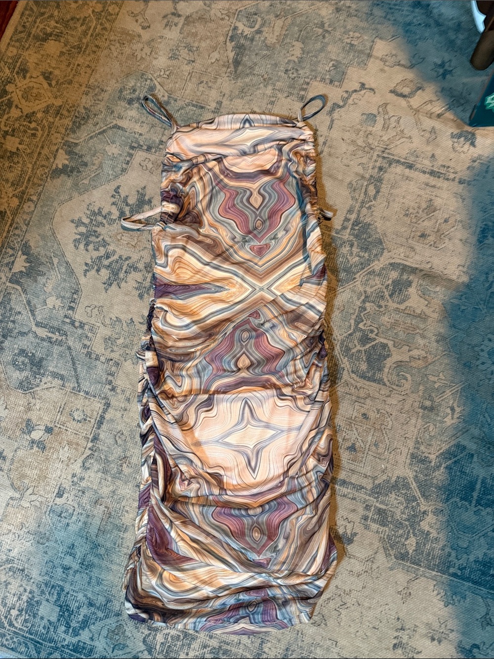 SHEIN Multicolor Swirl Ruched Maxi Skirt